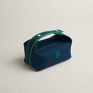 【HERMES】Small Bride-A-Brac H Natte Case Wool & Vert Foret Authentic Hermes Wool Small Bride-A-Brac H Natte Pouch Vert